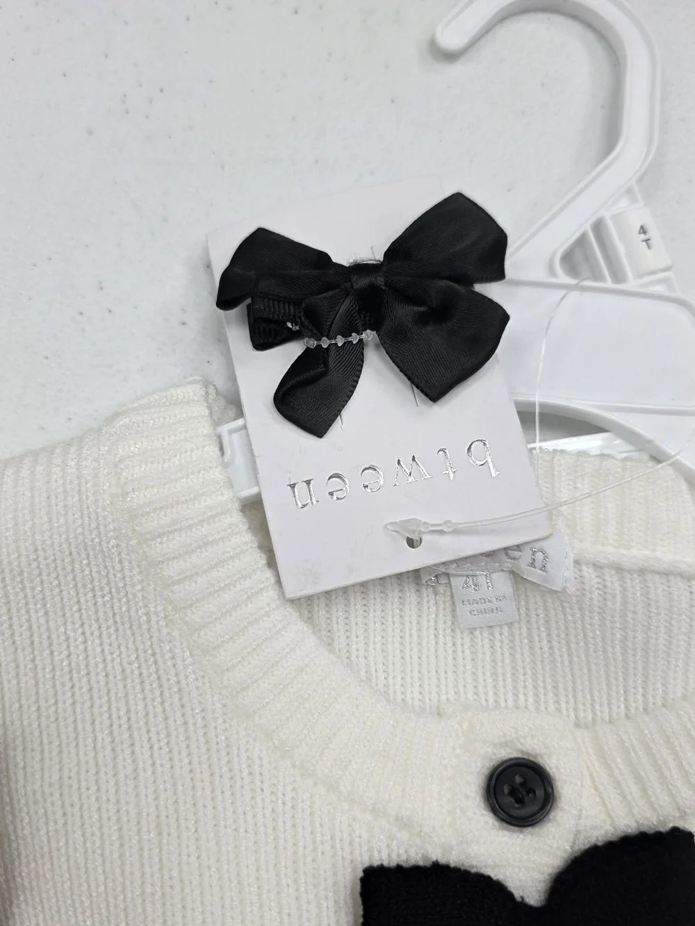 btween Cream Knit Cardigan with Black Bow Trim - Picture 4 of 8